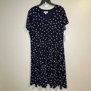 Croft and Barrow Navy and White Polka dot SS Dress